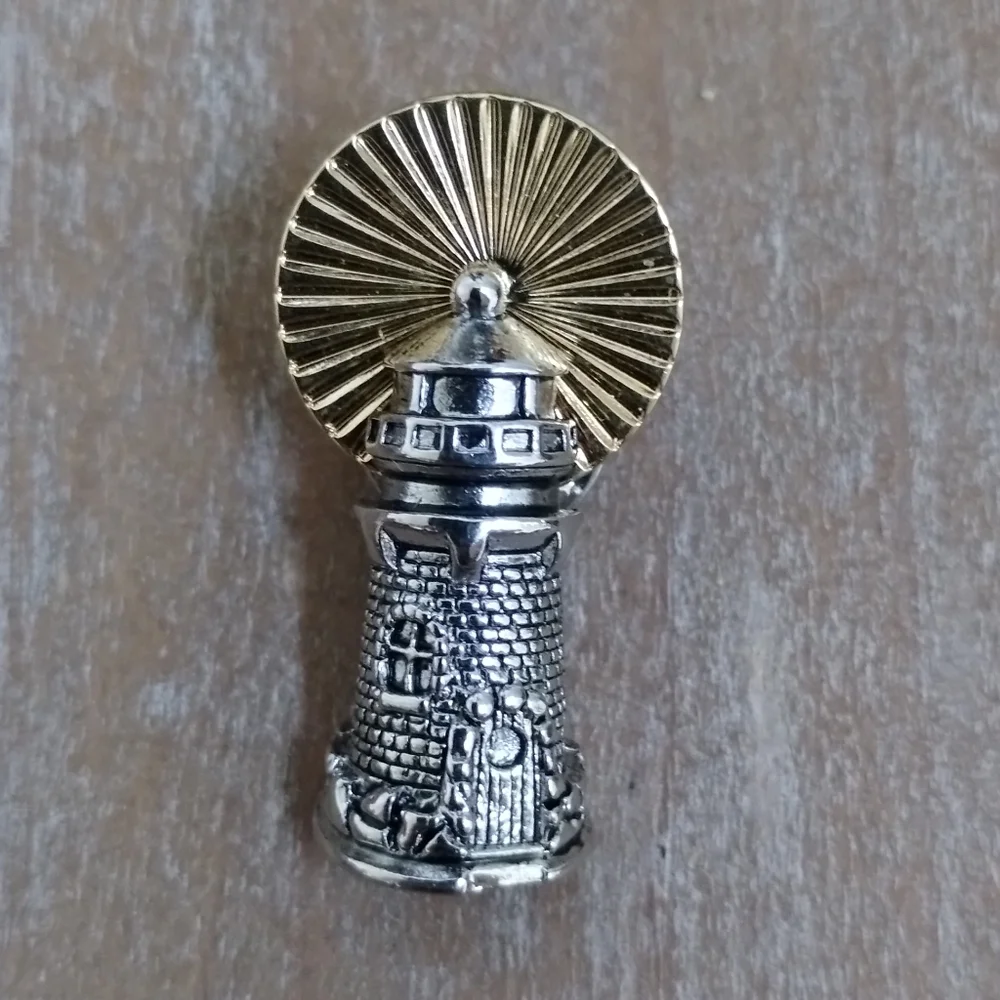 Vintage Avon Lighthouse Pin Brooch Two Tone Silver Gold Nautical Lapel Tie Tack